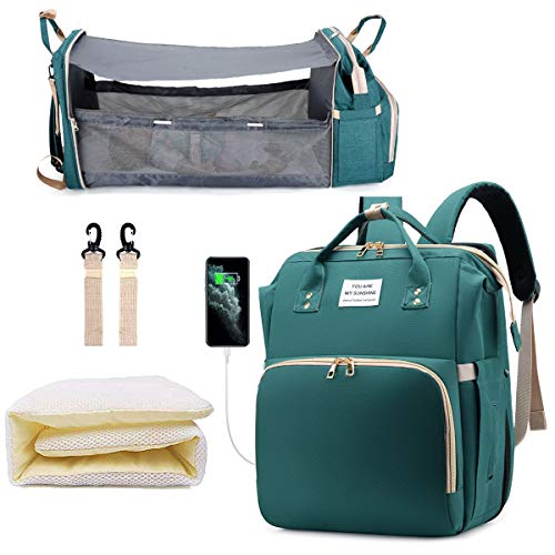 3 In 1 Diaper Bag Backpack Foldable Baby Bed Waterproof Travel Bag with USB Charge Diaper Bag Backpack with Changing Bed 3 Types