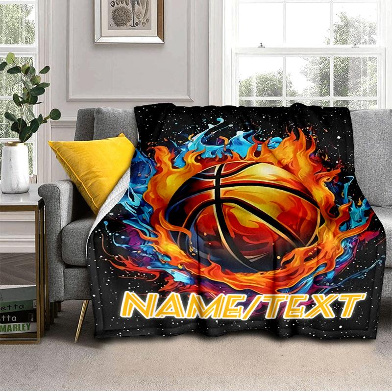 1PC Custom Name Basketball Artwork flannel blanket versatile,all-season throw suitable for the living room,bedroom,camping,travel,and gift