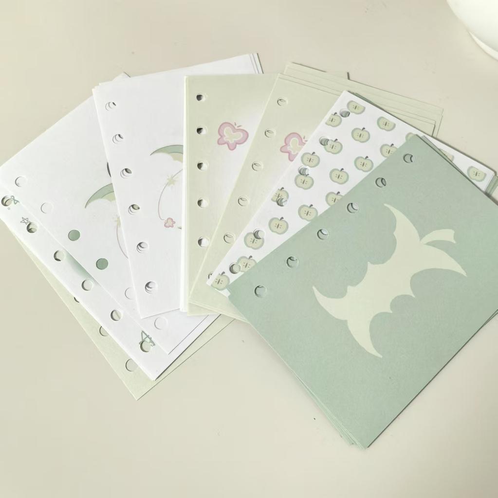 A7 6Holes Loose Leaf Notebook Refill Spiral Binder Color Design Inner Page Inside Paper Stationery