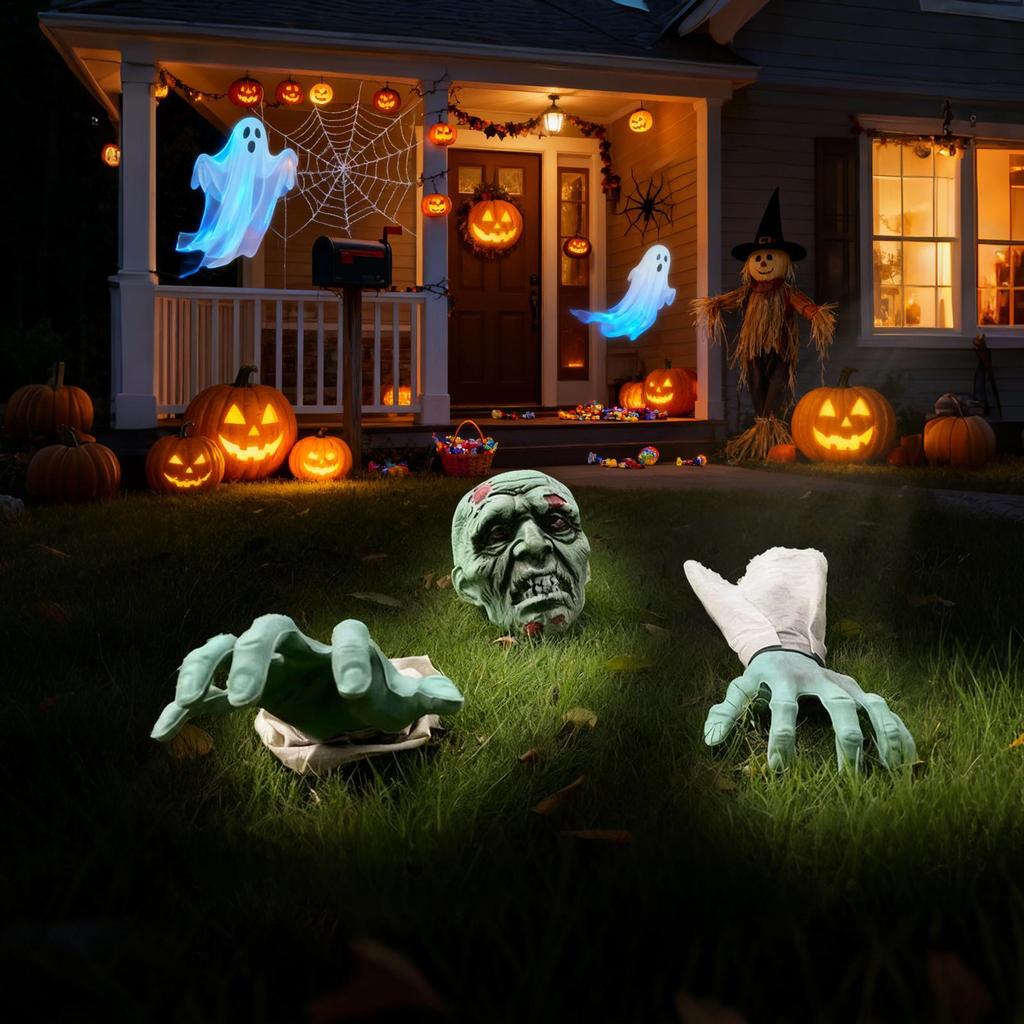 3pcs Halloween Outdoor Skeleton Decor Realistic Skull Ornaments Props Skeleton Coming Out Of Ground Ground Breaker Skeleton