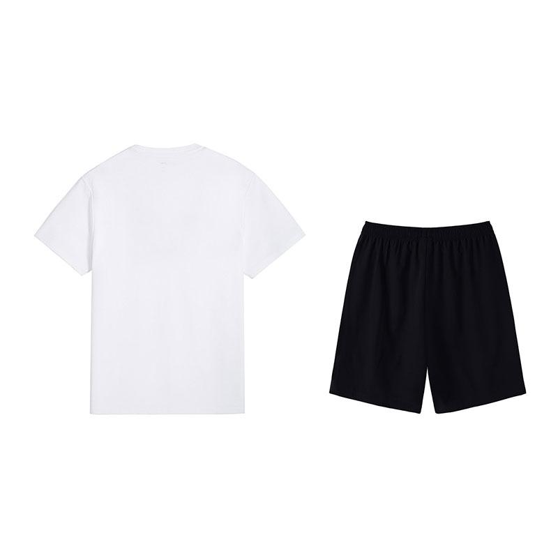 Li-Ning Versatile Loose Breathable Short Sleeve Comfortable Shorts Casual Sports Suit Men Suit Standard-White Black W879-2+W515-1