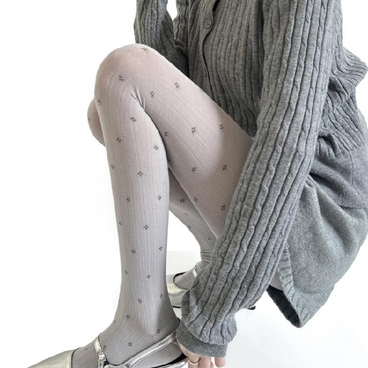 Women's Ribbed Cotton Tights with Flower Pattern High Elasticity Warmth Semi Opaque Pantyhose Slimming Leggings Hosiery