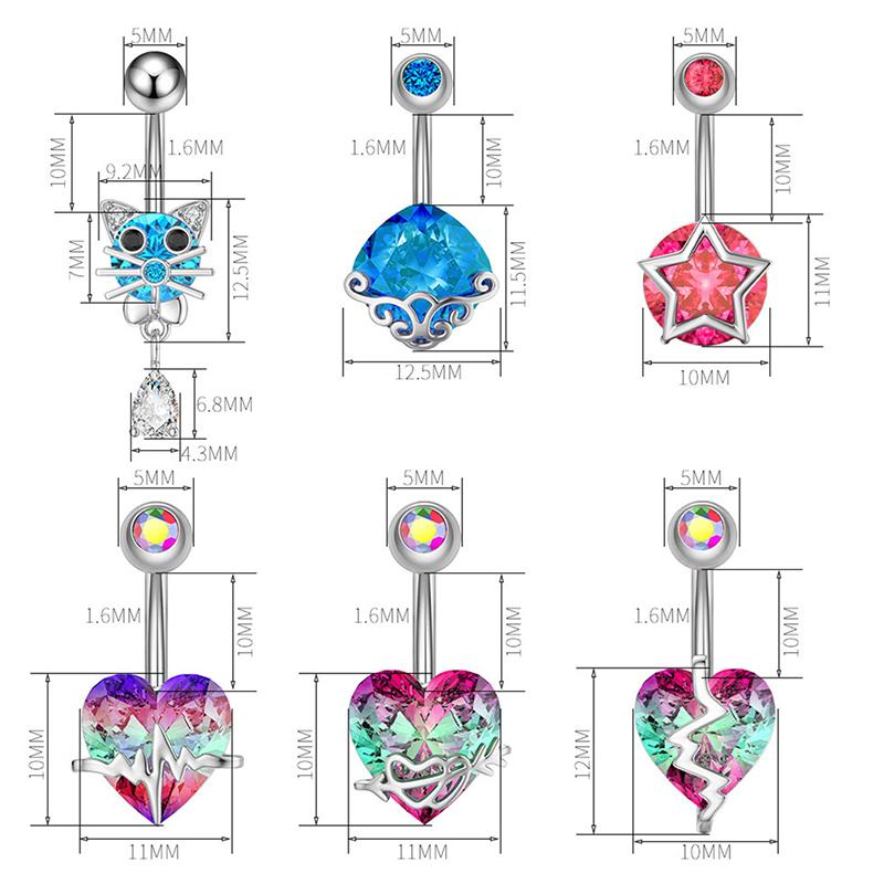 Surgical Steel Crystal Belly Button Rings Zircon Heart Navel Piercing Belly Button Piercing Sexy Navel Ring
