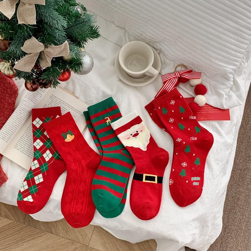 

25 Years Red Christmas Stockings: Men s & Women s Winter Mid-Calf Socks Gift Box - Trendy Couple Gift One Size