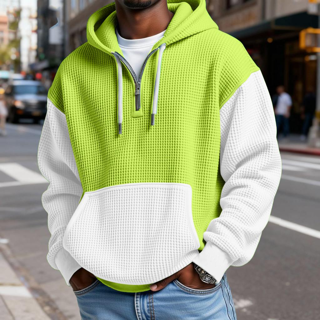 Sudadera con Capucha para Hombre de Moda Trendy con Media Cremallera, Pulóver, Textura Polar Gruesa