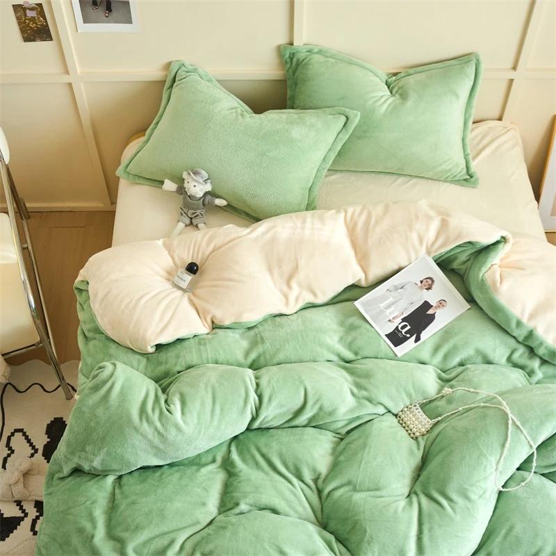 Thickened autumn and winter solid color double-parcel milk fleece warm quilt cover