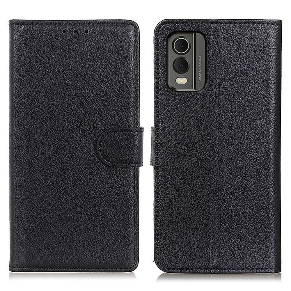 

Wallet Stand Phone Case for Nokia C32,PU Leather+TPU Litchi Texture Phone Cover Black