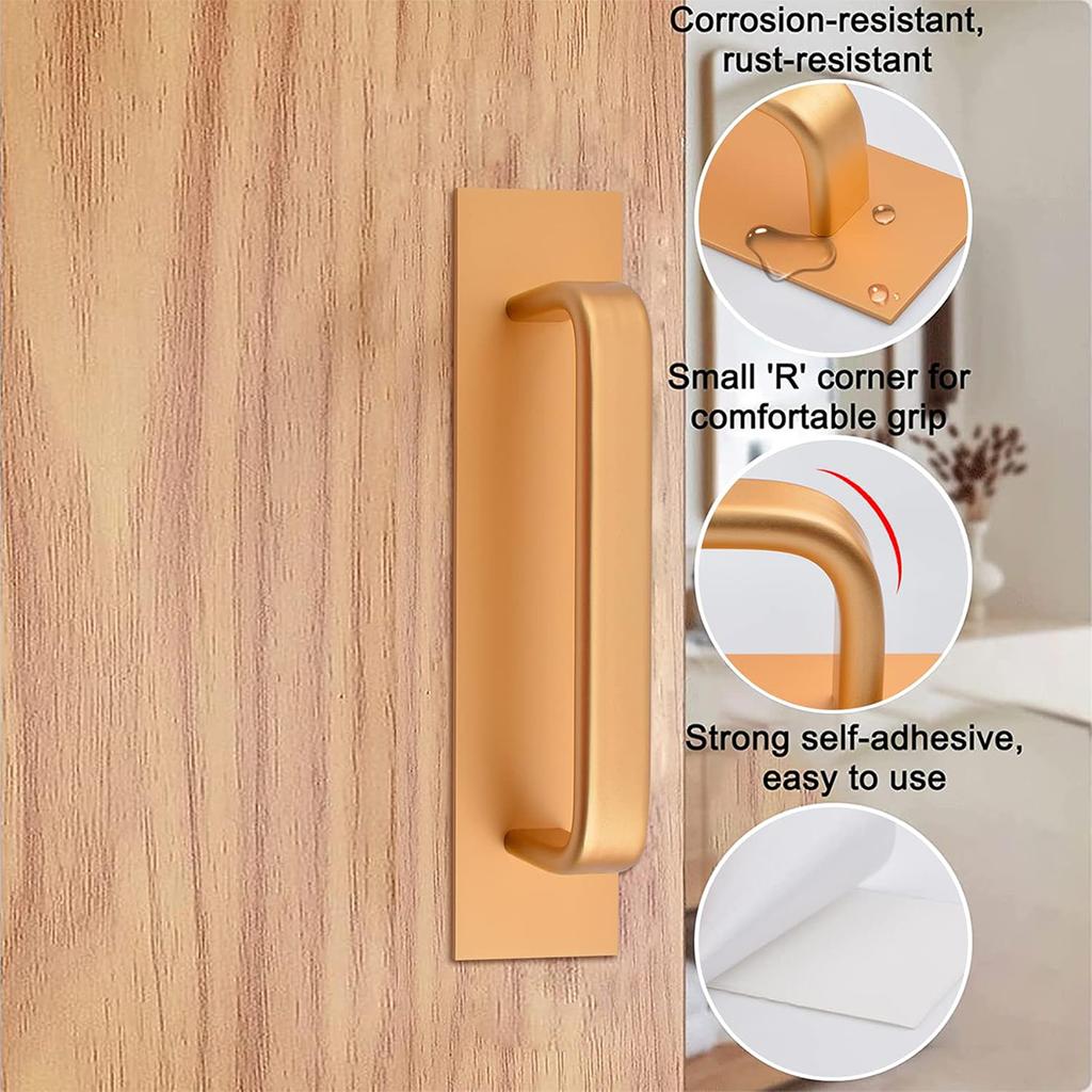 Self-Stick Adhesive Cabinet Handles Stainless Steel No-Drilling Easy Installation for Cabinet Door Window Drawer Refrigerator