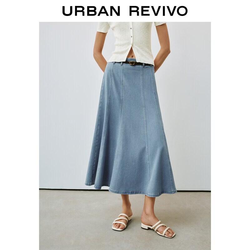 UR2026 Women s Vintage Belted Denim Skirt S