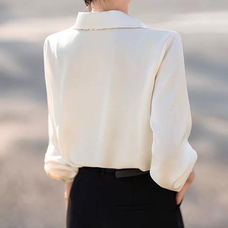 French Ribbon Satin Long Sleeve Women's Shirt - 2026 Spring Professional Style