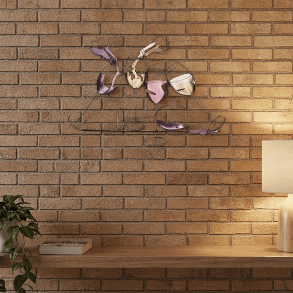 Iron Art Colorful Wine Glass Wall Art 2D Flat Wall Art Sculpture Wine Cup Wall Hanging Living Room