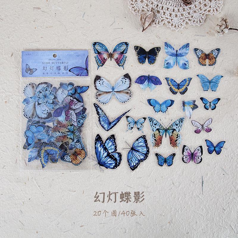 40 PCS Vintage Butterfly PET Transparent Stickers Set Butterflies Resin Decals for Scrapbook DIY Crafts Laptops
