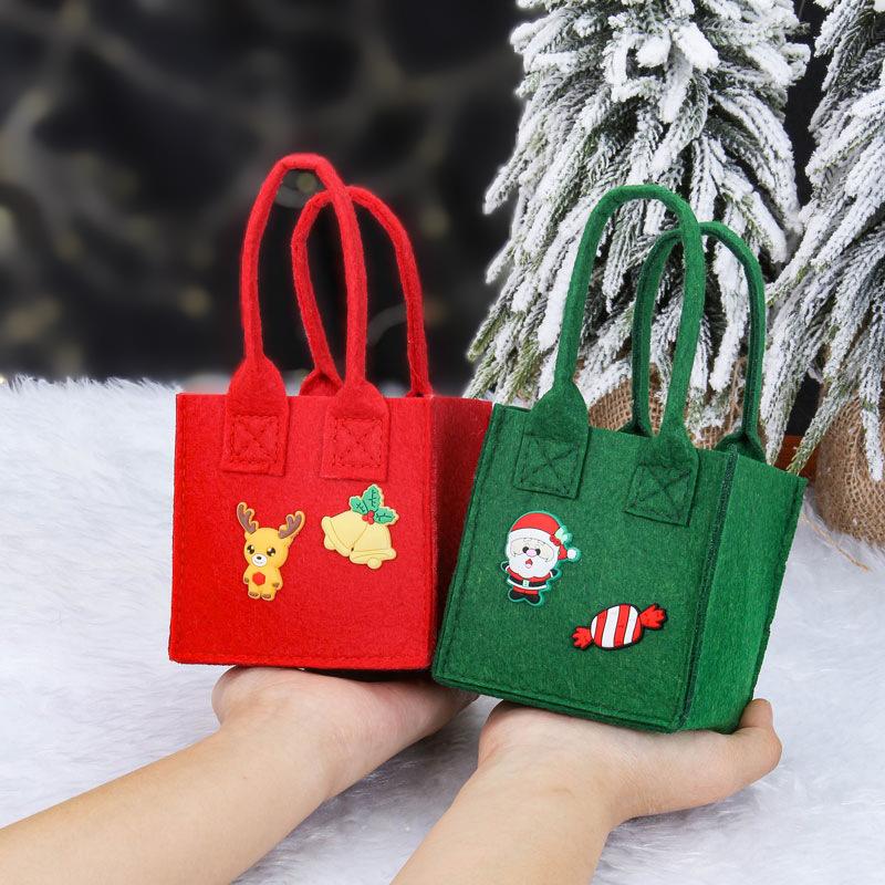 Weihnachten DIY Handtasche Filzstoff mit Aufklebern Süßigkeiten Geschenk Apfel Aufbewahrungstasche Niedlich Cartoon Neujahr Heiligabend Kind Dekoration