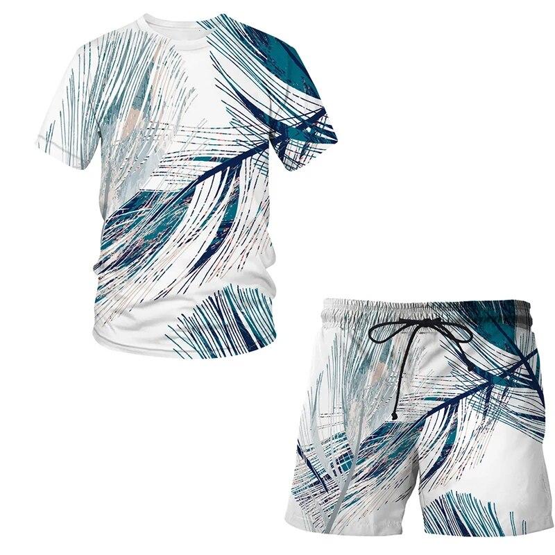 Summer fashion men's suit Abstract art pattern 3D T-shirt printed Lapel short sleeve shirt beach shorts Hawaiian men's suit 2pcs