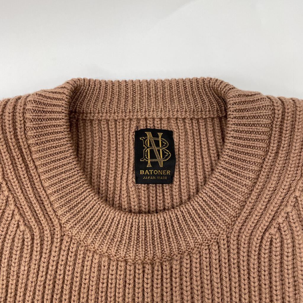 BATONER BN-21FW-028 Brown Wool 5 Gauge Signature Rib Knit Mock Neck Knit tops 2 BrownUsed