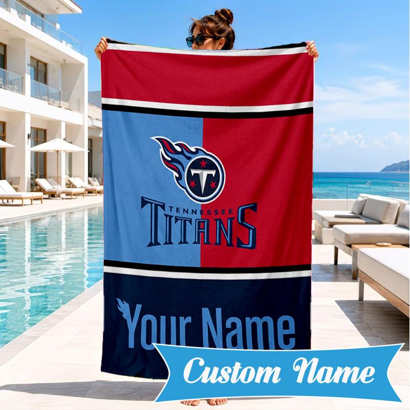 Custom Name Titans Crest Personalized Microfiber Beach Towel, Quick-Dry, Ideal for Summer Travel, Beach Essential, Swimming
