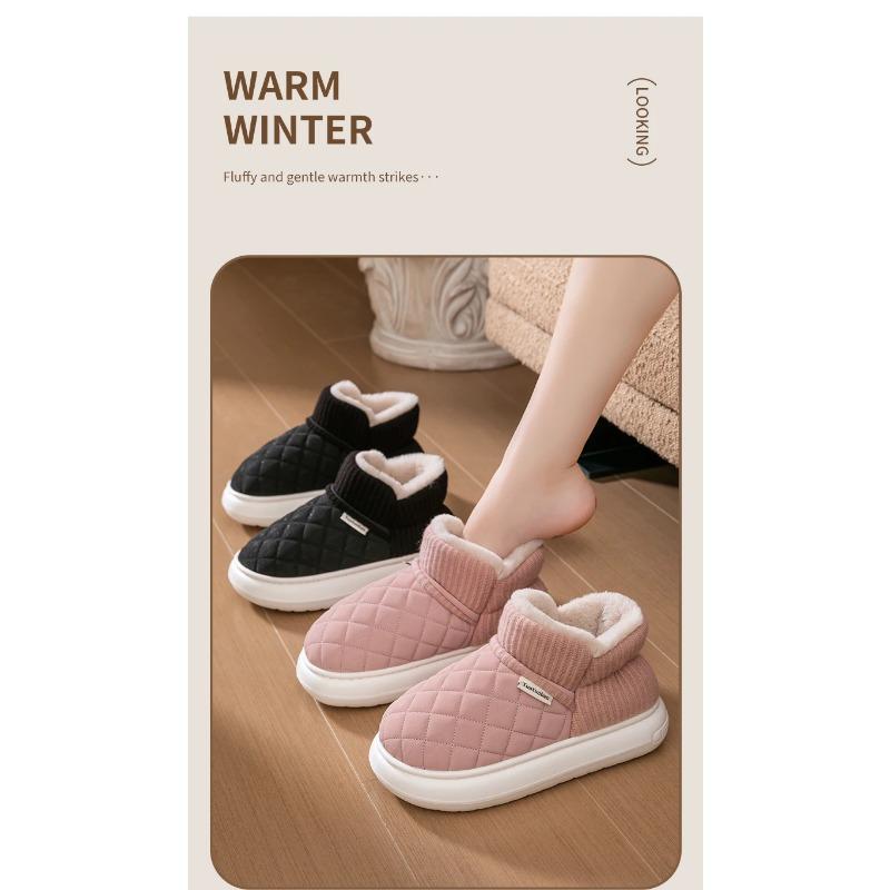 Winter Thick Soled Anti Slip Warm Cotton Shoes with Fleece Bag and Cotton Slippers for External Wear