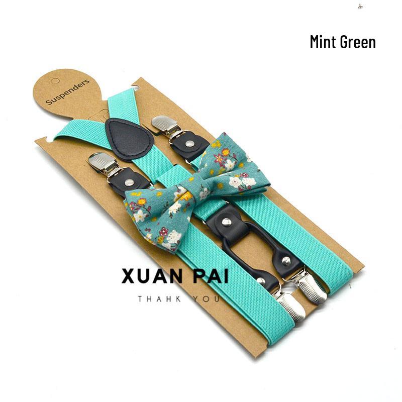 Adult Unisex 4-Clip Elastic Suspenders & Bow Tie Set, Non-Slip, Solid Color, 2.5cm