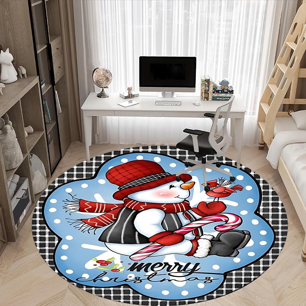 1pc Snowman Ornament Chair Carpet for Office, Round Non Slip Durable Large Size Office Carpet, Suitable for Office