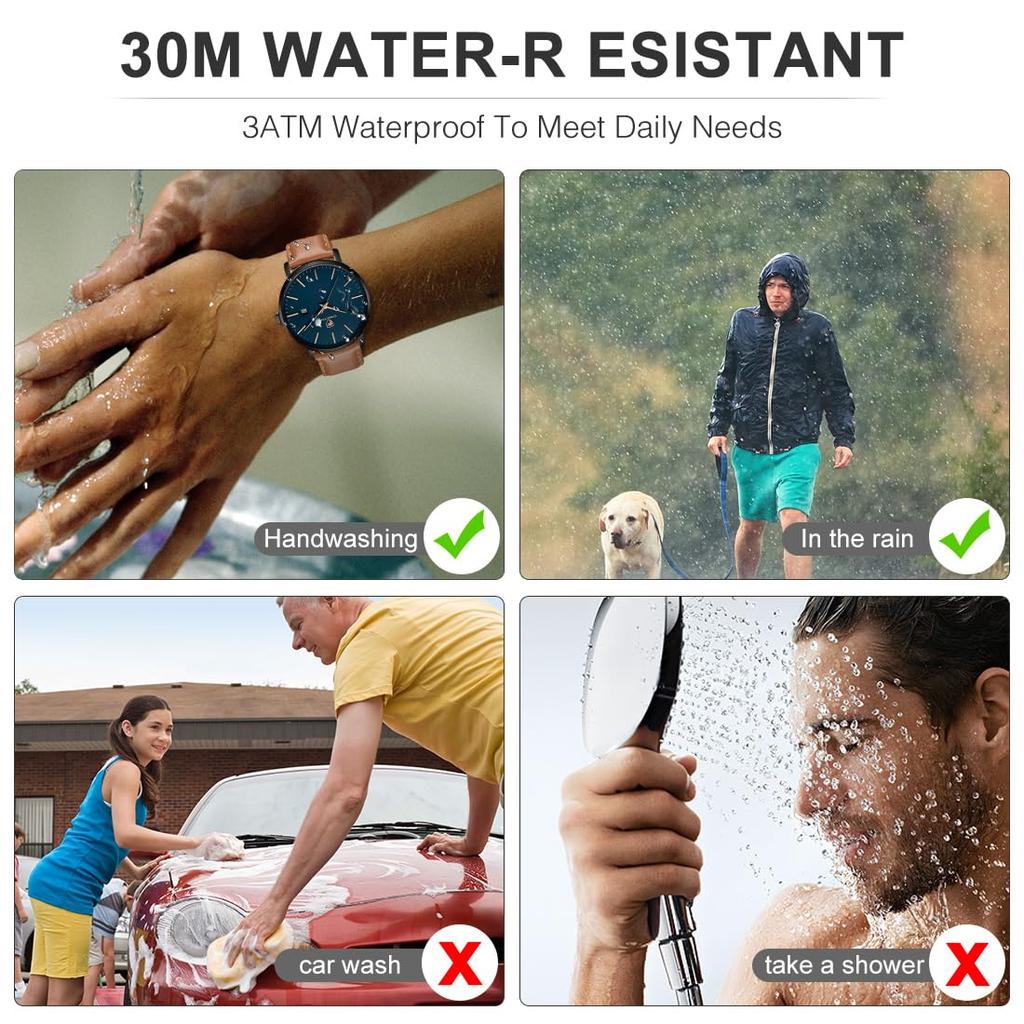 CHEETAH Minimalist Waterproof Quartz Watch for Men with Leather Automatic Strap, Date, Brown/Black/Black. Minimalist, Simple, Casual.