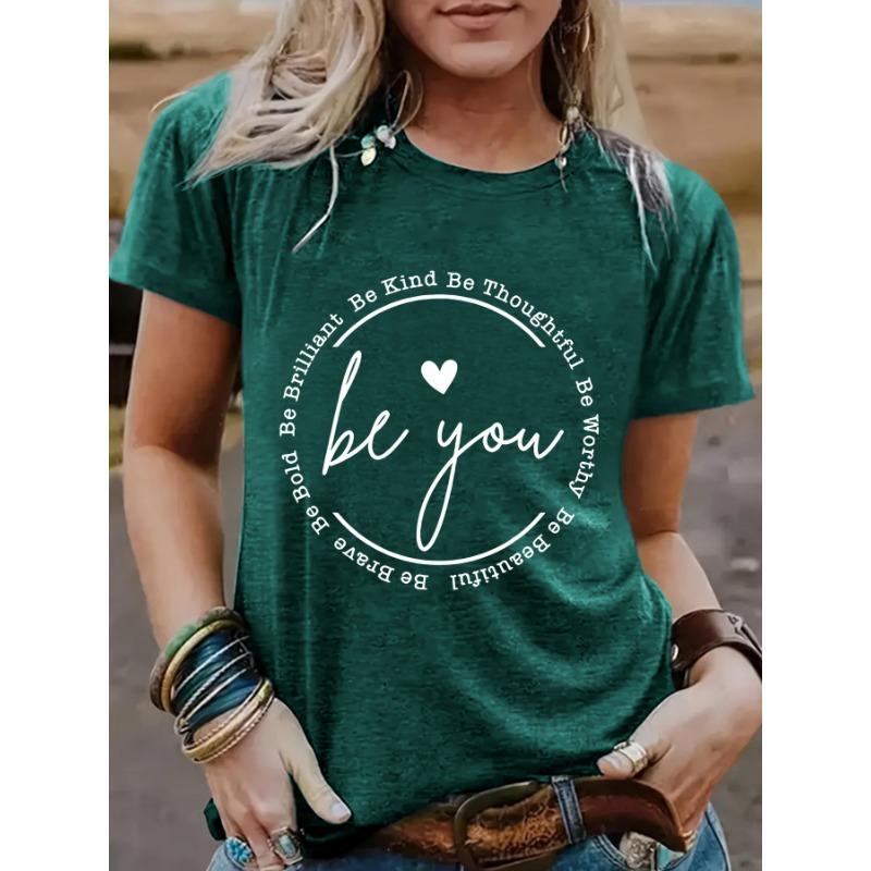 

Женская одежда с рисунком слогана, круглым вырезом, короткими рукавами, повседневная и модная футболка XXL зелёный