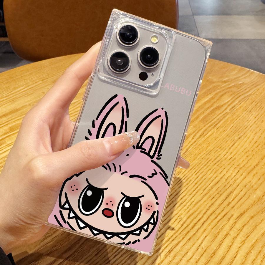 Creative Cartoon Cute No Falling Behind 14 Plus 13 Pro Max 12 11 Rectangular Right Angled Straight 15 Transparent Phone Case for Iphone 16 Promax