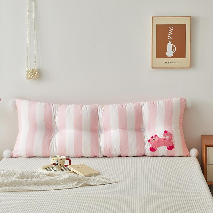 Cute style bedside cushion, embroidered kitten, bedroom, sofa backrest, soft 140x50cm