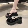 Retro Flower Wedge Heel One-word Slippers Women's Summer Wear New Versatile Skirt Thick-bottomed Cool Slippers
