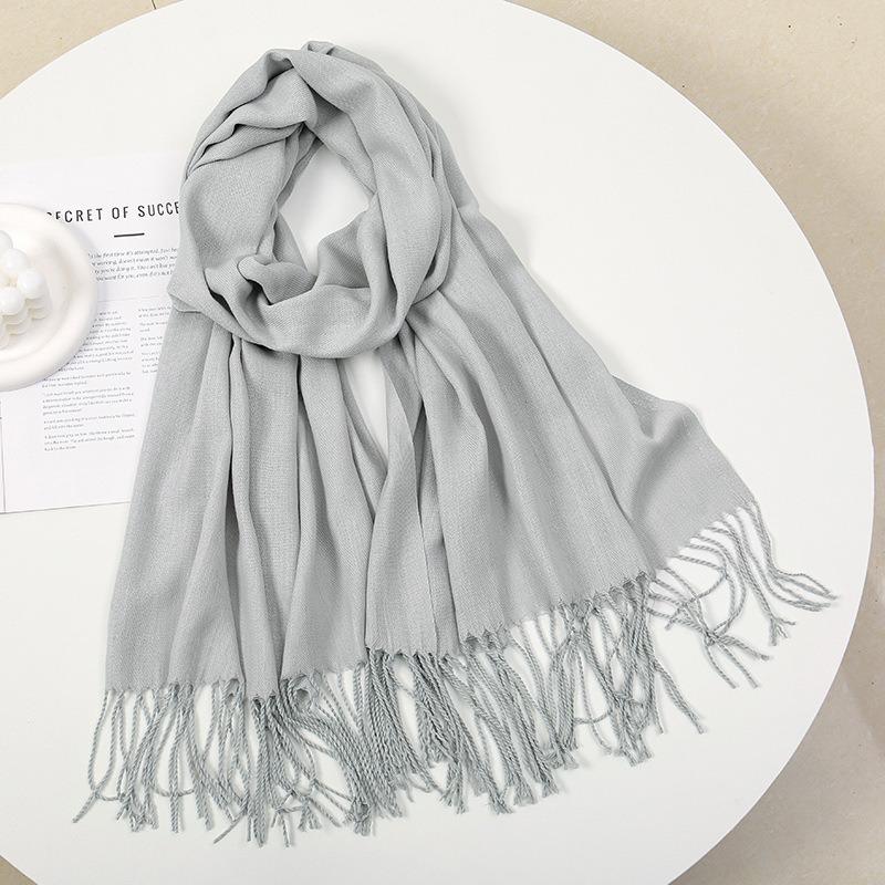 Scarf women's autumn and winter solid color soft waxy atmosphere simple and versatile winter imitation cashmere warm shawl women's fringed scarf