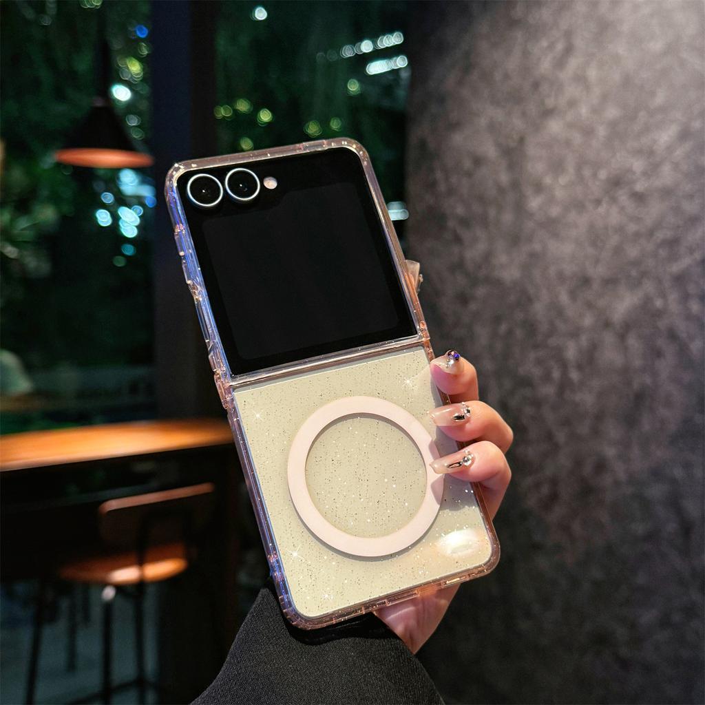 Suitable for Samsung Z Flip7 Folding Screen Mobile Phone Case Flip6 Transparent Flash Powder Magnetic Starry Sky FLIP5 Protection Case