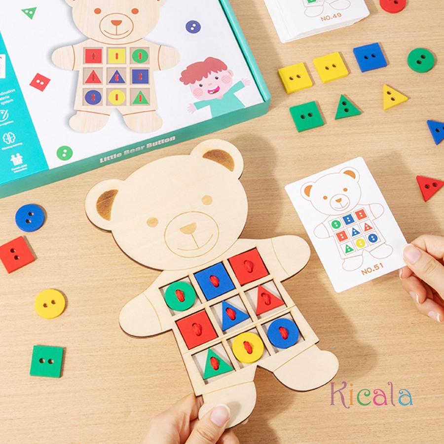 Wooden Lacing Bear Toy with pattern cards Learning Sewing Toy Shape Color Sorting Montessori math toy Match toddler game  Gifts