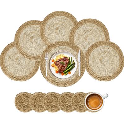 Gewebte Tischsets, 6er-Set, runde Tischsets aus Binsen, 30 cm, rutschfest, Boho-Korbpolster, Bauernhaus-Stil, hitzebeständig, für die Dekoration des Esstischs