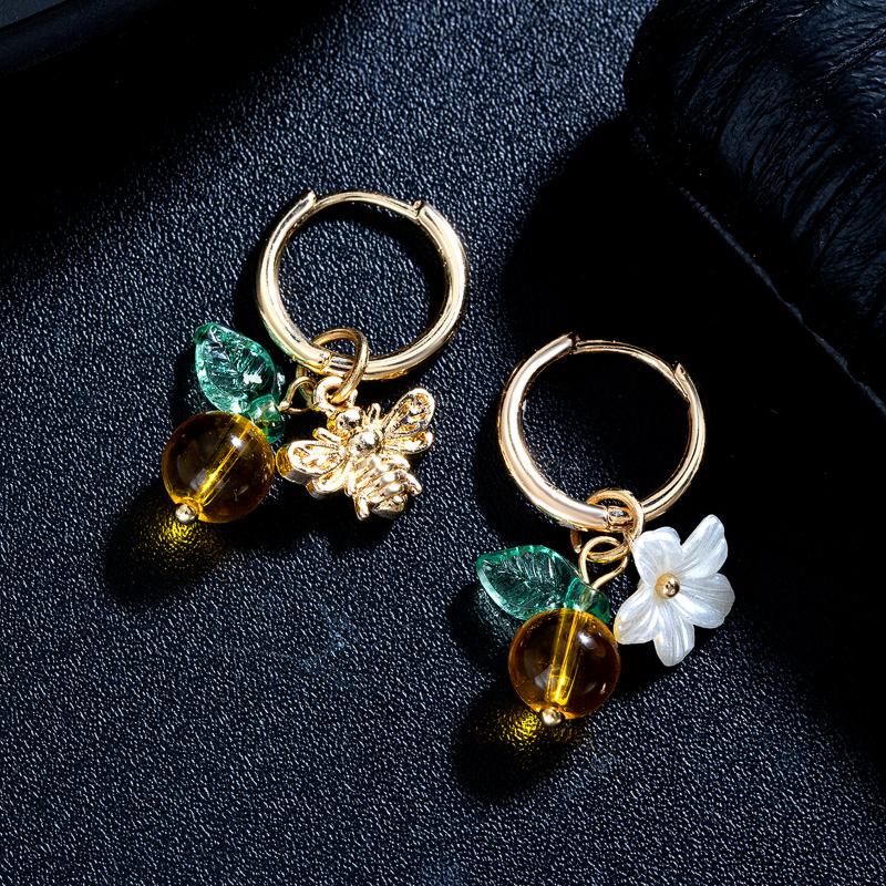 Fashionable Orange Fruit Honey Bee Hoop Earrings For Women Ear Buckle Suitable For Wearing Jewelry Gifts