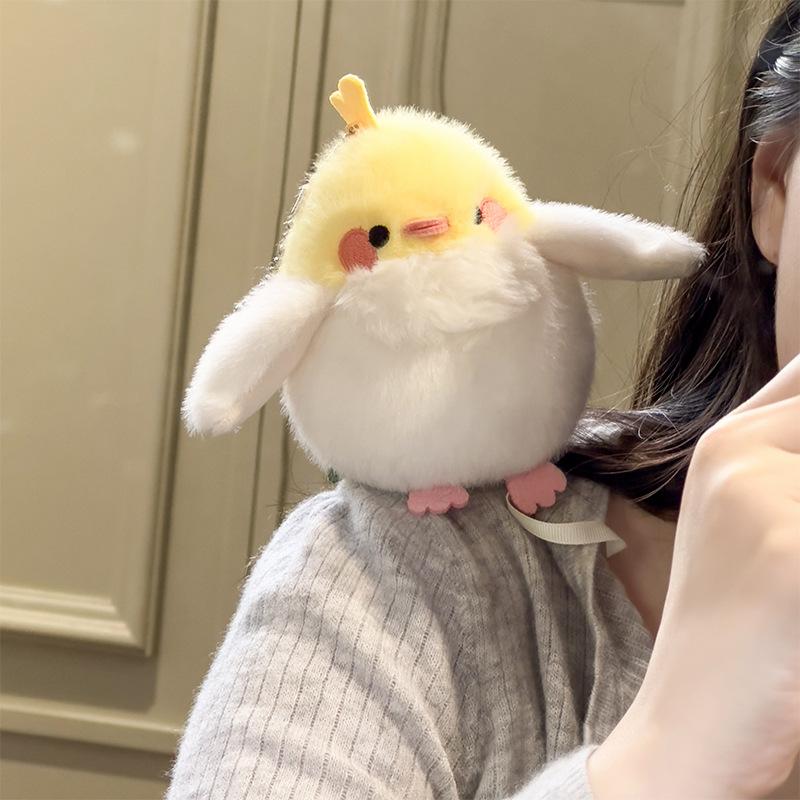 Cartoon Birds Plush Toys Pendant Keychain Simulation Parrot Bird Nest Plush Keyring Anime Cute Girl Kawaii Standing Shoulder Pet