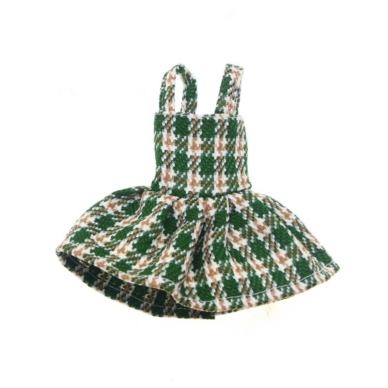 Weihnachtspuppe Dekoration Kleidung Jacquard Karomuster Latzhose Rock Puppenhaus Zubehör