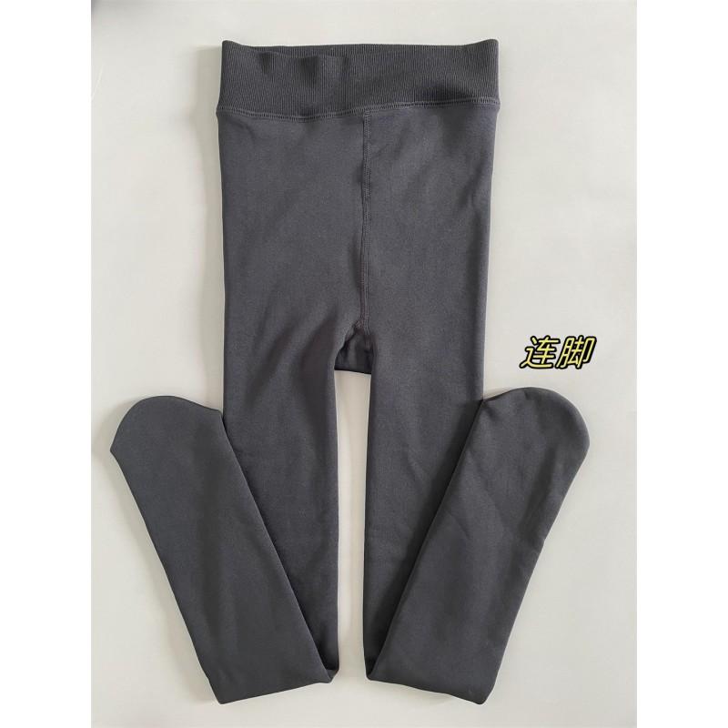 Thick Warm Fleece-Lined Womens Full-Length Tights Winter Black Solid Nylon Pantyhose Japanese Style