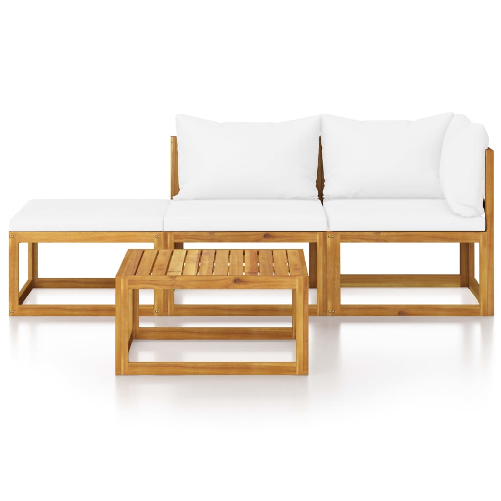 4 Piece Garden Lounge Set with Cream Cushions Solid Acacia Wood
