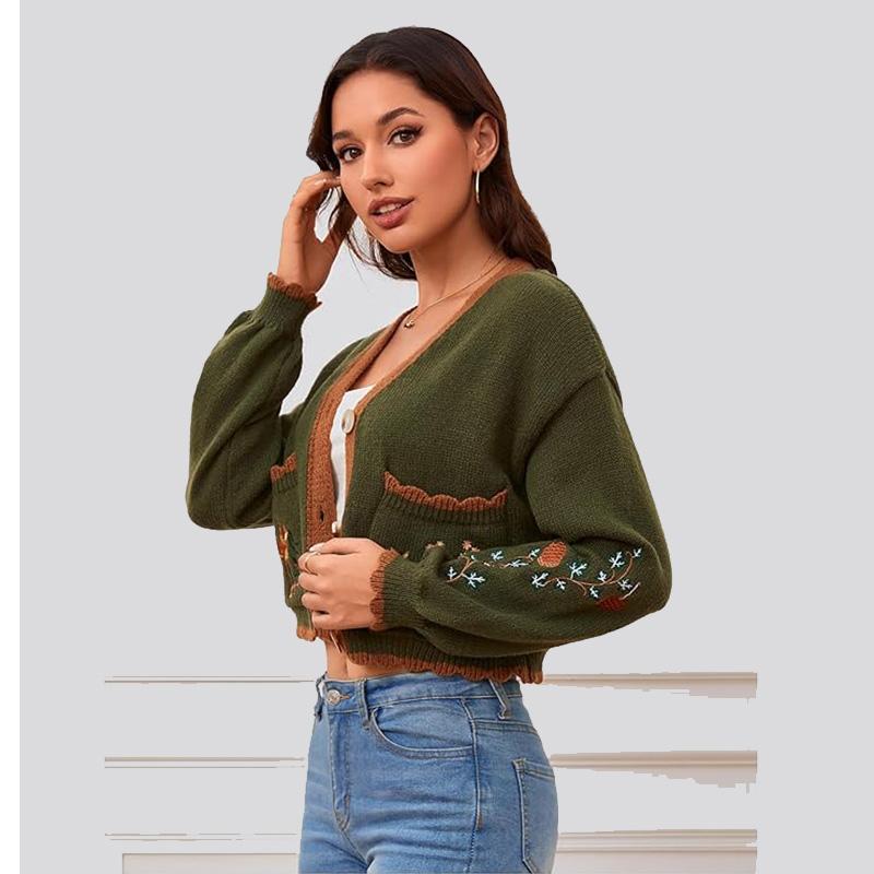 2025 Women's Cardigan Floral Embroidery Cottage Core Boho Cardigan Vintage Western Crop Sweaters Autumn Outerwear