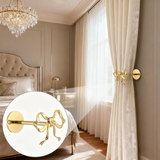 2Pcs Metal Bow Curtain Holdbacks Wall Mounted Rust Proof Curtain Holders