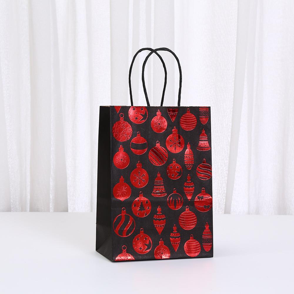 12/30pcs Christmas Black Red Foil Paper Tote Bags Reusable Gift Favor Bags for Holiday Packaging Candy Cookies Retail Party