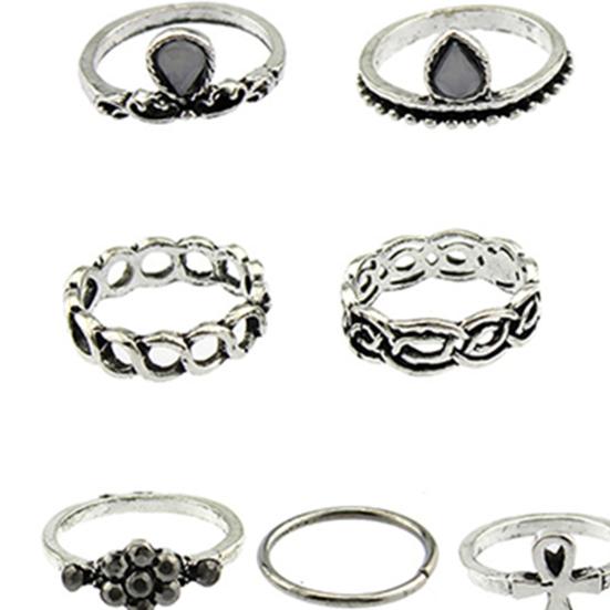 10Pcs/Set Knuckle Finger Rings Vintage Anti-rust Flower Hollow Women Jewelry for Camping