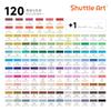 Shuttle Art Illustration Markers, 120 Colors, Blender Pen, 2 Tips, Oil-Based, Waterproof, Quick-Drying, Sketchbook Included, for Comics, Coloring Book