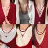 Ankola Red Bow Round Love Necklace New Year's New Clavicle Chain Necklace Autumn and Winter