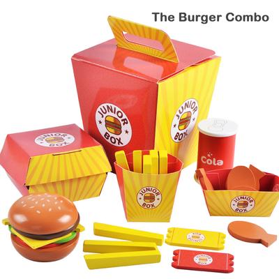 Children's Simulation Food Toy Set, Wooden Simulation Burger, Fries, Wooden Blocks, Role-play, Kitchen/shop, Early Learning Toys