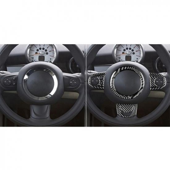 6Pcs Carbon Fiber Interior Steering Wheel Kit Cover Trim For Mini Cooper 2007-10