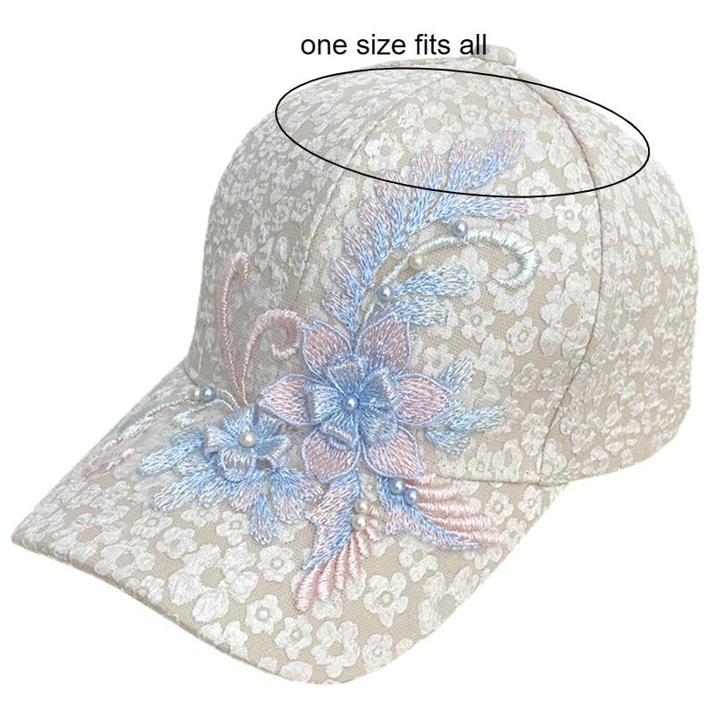 Women's Summer Thin Lace Flower Baseball Cap Fashion Versatile Sun Hat UV Protection Large Brim Visor Hat