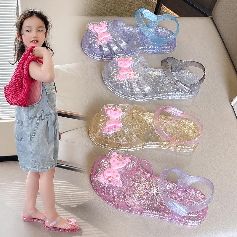 New girls sandals playing with water beach shoes soft-soled bag head hole shoes year-old children's jelly princess shoes summer