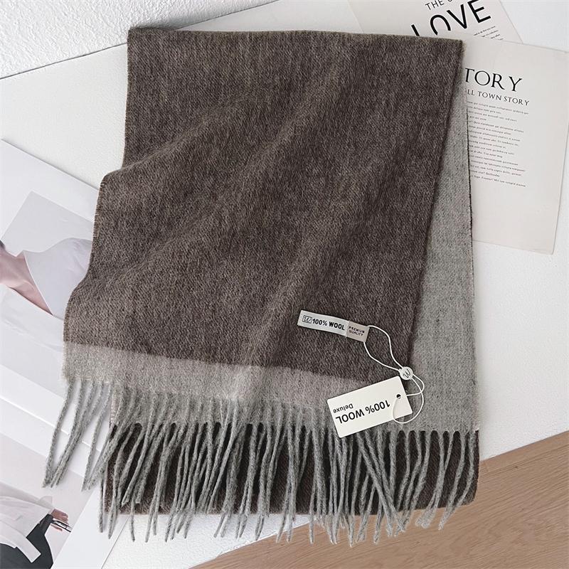 

100% Wool Winter Scarf for Women Solid Color Cashmere Scarves Hijab Shawl Female 2-Color Pashmina Bandana Scarves Poncho Stole 30x180 cm