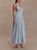 European & American Women's Halter Slim V-Neck Pleated Backless Dress