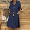 Plus Size Women's Denim Dresses Solid Color Loose Fit Casual Dress